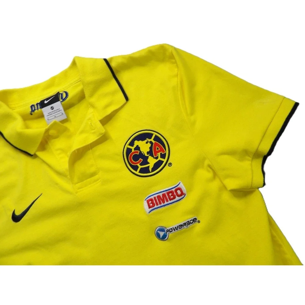 Nike Club America Polo Shirt Men M Soccer Yellow Liga MX Bimbo Sponsor Travel